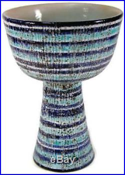 Vintage Baldelli Italian Art Pottery Mid Century Blue Striped Chalice Bowl