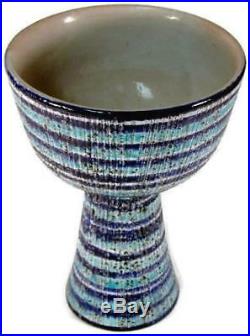 Vintage Baldelli Italian Art Pottery Mid Century Blue Striped Chalice Bowl