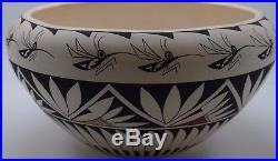 Vintage Barbara Cerno Large Acoma Pueblo Bowl/wonderful Painting/free Ship