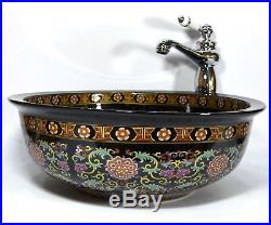 Vintage Bathroom Black Cloakroom Ceramic Counter Top Basin Sink Washing Bowl