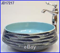 Vintage Bathroom Cloakroom Ceramic Counter Top Blue Basin Sink Washing Bowl