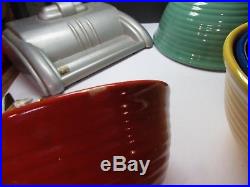 Vintage Bauer Art Pottery Ringware 5 Piece Mixing Bowl Set Large Aqua