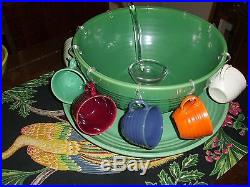 Vintage Bauer Pottery Ringware Jade Green 14 Punch Bowl, 17 Chop Plate, 10 Cups