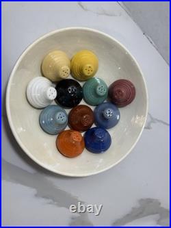 Vintage Bauer Ringware Pottery White Salad Bowl / 11 Salt And Pepper Shakers
