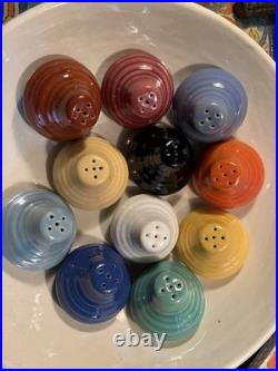 Vintage Bauer Ringware Pottery White Salad Bowl / 11 Salt And Pepper Shakers