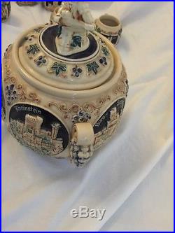 Vintage Beautiful Rare German Punch Bowl Lid & 6 Cups Signed HOHR Free Shipping