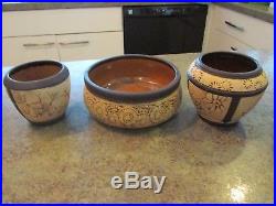 Vintage Beautiful WELLER Pottery CLAYWOOD Pattern 3 Pc Set Pot Bowl