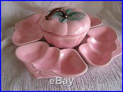 Vintage Belmar Calif Pottery 310 Pink Strawberry Chip & Dip Set Bowl Dish 6p Set