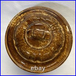 Vintage Bennington Rockingham Brown Glazed Ceramic Lidded Bowl FLAW