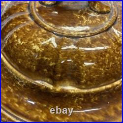 Vintage Bennington Rockingham Brown Glazed Ceramic Lidded Bowl FLAW