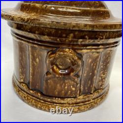 Vintage Bennington Rockingham Brown Glazed Ceramic Lidded Bowl FLAW
