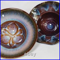 Vintage Bill Campbell Studio Pottery Handmade Drip Glaze Ceramic Bowls Set of 2 Vintage Bill Campbell Studio Pottery Handmade Drip Glaze Ceramic Bowls Set of 2