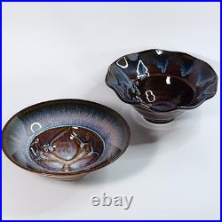 Vintage Bill Campbell Studio Pottery Handmade Drip Glaze Ceramic Bowls Set of 2