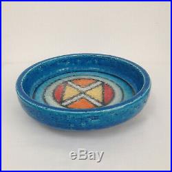 Vintage Bitossi Pottery Aldo Londi Italy Fritte Mondrian Rimini Blue Bowl