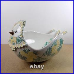Vintage Bjorn Wiinblad Art Pottery Bird Bowl Yellow Flowers 16 Long Denmark MCM