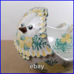 Vintage Bjorn Wiinblad Art Pottery Bird Bowl Yellow Flowers 16 Long Denmark MCM