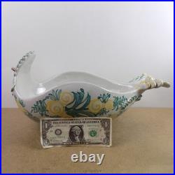 Vintage Bjorn Wiinblad Art Pottery Bird Bowl Yellow Flowers 16 Long Denmark MCM