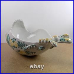 Vintage Bjorn Wiinblad Art Pottery Bird Bowl Yellow Flowers 16 Long Denmark MCM