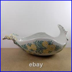 Vintage Bjorn Wiinblad Art Pottery Bird Bowl Yellow Flowers 16 Long Denmark MCM