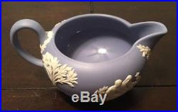 Vintage Blue Wedgwood Jasperware Tea Set Creamer Sugar Bowl Cups Plates Tea Pot