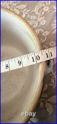 Vintage Blue White Salt Glaze Stoneware Bowl w Side Handles Primitive Farmhouse