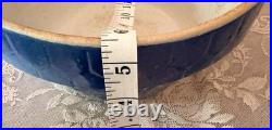 Vintage Blue White Salt Glaze Stoneware Bowl w Side Handles Primitive Farmhouse