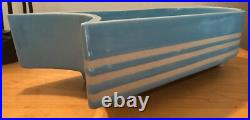 Vintage Blue White Striped Fin-Shaped Console Bowl Planter MCM Pottery Modern