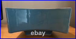 Vintage Blue White Striped Fin-Shaped Console Bowl Planter MCM Pottery Modern
