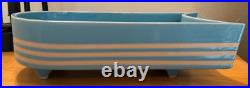 Vintage Blue White Striped Fin-Shaped Console Bowl Planter MCM Pottery Modern