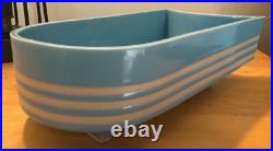Vintage Blue White Striped Fin-Shaped Console Bowl Planter MCM Pottery Modern