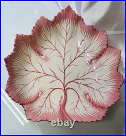 Vintage Bonwit Teller Majolica Mauve Pink and White Large Leaf Serving Bowl