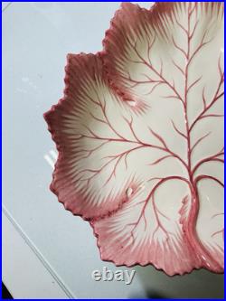 Vintage Bonwit Teller Majolica Mauve Pink and White Large Leaf Serving Bowl