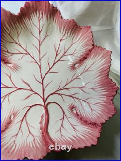 Vintage Bonwit Teller Majolica Mauve Pink and White Large Leaf Serving Bowl
