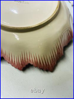 Vintage Bonwit Teller Majolica Mauve Pink and White Large Leaf Serving Bowl