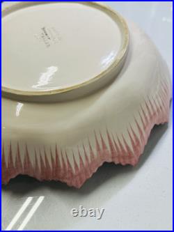 Vintage Bonwit Teller Majolica Mauve Pink and White Large Leaf Serving Bowl