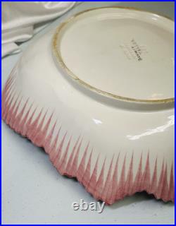 Vintage Bonwit Teller Majolica Mauve Pink and White Large Leaf Serving Bowl