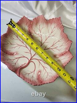Vintage Bonwit Teller Majolica Mauve Pink and White Large Leaf Serving Bowl