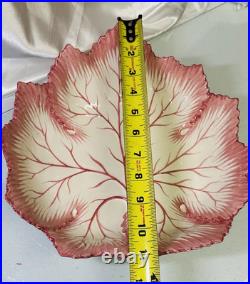 Vintage Bonwit Teller Majolica Mauve Pink and White Large Leaf Serving Bowl