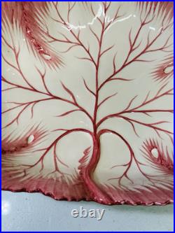 Vintage Bonwit Teller Majolica Mauve Pink and White Large Leaf Serving Bowl