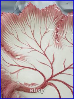 Vintage Bonwit Teller Majolica Mauve Pink and White Large Leaf Serving Bowl