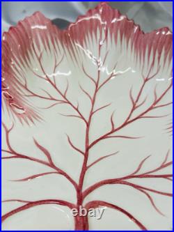 Vintage Bonwit Teller Majolica Mauve Pink and White Large Leaf Serving Bowl