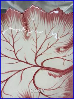 Vintage Bonwit Teller Majolica Mauve Pink and White Large Leaf Serving Bowl