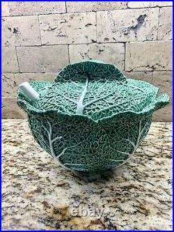 Vintage Bordallo Pinheiro Green Cabbage Leaf Soup Tureen Lid Ladle 1930s