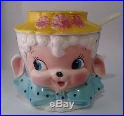 Vintage Brinnco Porcelain Lamb Sugar Bowl with Original Spoon Japan EUC