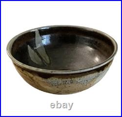 Vintage Brown Studio Pottery Centerpiece Bowl 13 PRINS Primitive Rustic