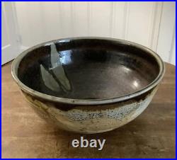 Vintage Brown Studio Pottery Centerpiece Bowl 13 PRINS Primitive Rustic