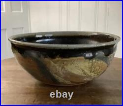 Vintage Brown Studio Pottery Centerpiece Bowl 13 PRINS Primitive Rustic