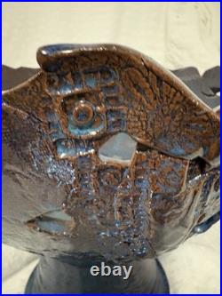 Vintage Brutalist Style Pottery Trippy Purple-blue Pedestal Bowl Unique Chip