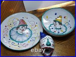 Vintage CLOWN Childs Plate Bowl & Spoon Holder Pottery Made In Italy