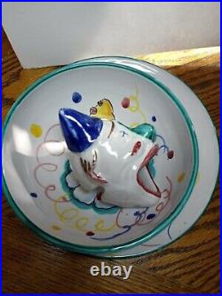 Vintage CLOWN Childs Plate Bowl & Spoon Holder Pottery Made In Italy